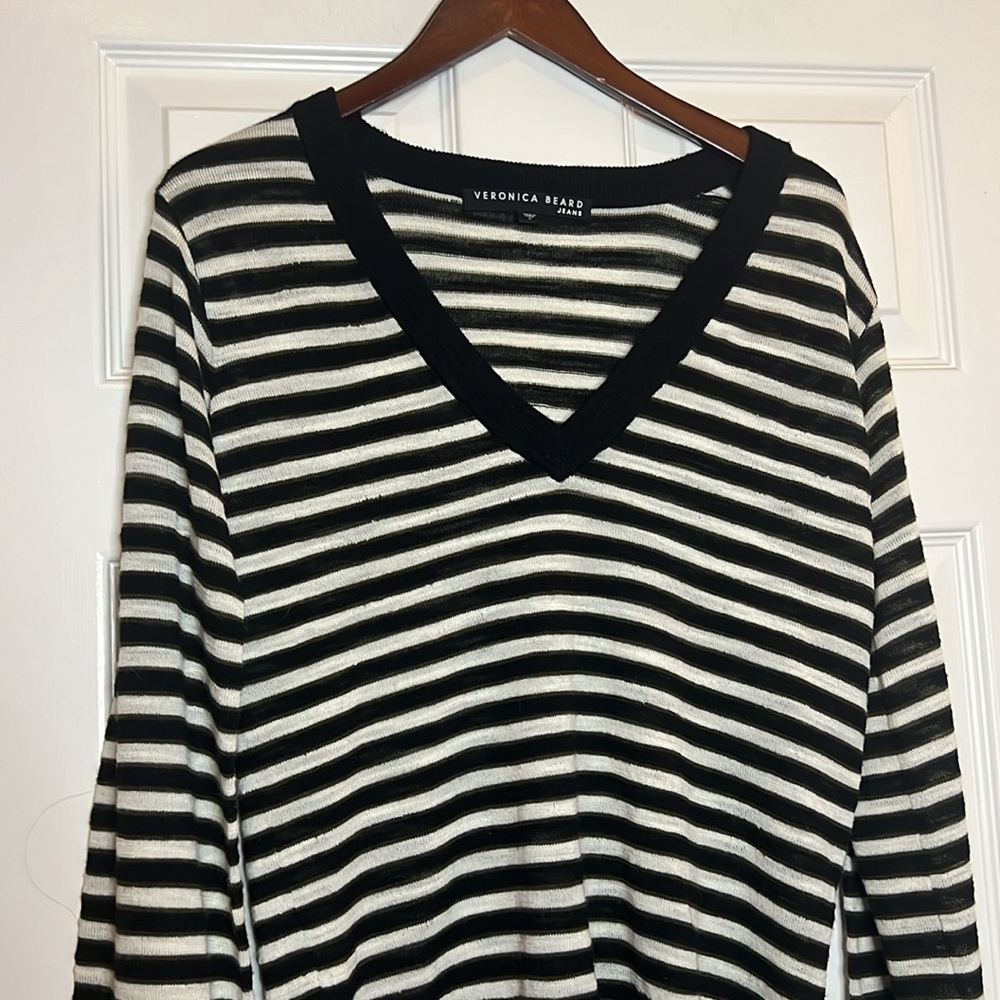 Veronica Beard Stripe V-Neck Sweater